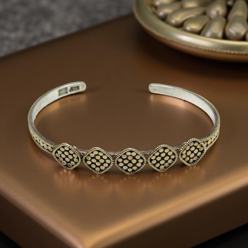 Signed Anna Beck Gold Dot Cuff Bracelet Sterling Silver 925 Handmade In Bali 134$